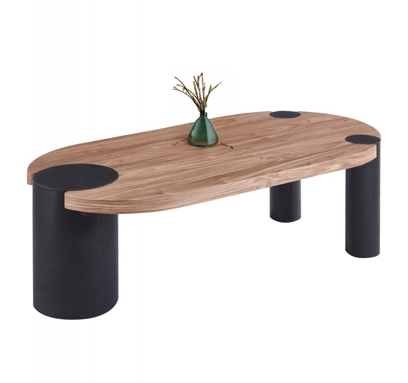 ΤΡΑΠΕΖΙ ΣΑΛΟΝΙΟΥ ΟΒΑΛ OVALON HM18433.05 MDF TOP ΚΑΡΥΔΙ-MDF ΠΟΔΙΑ ΜΑΥΡΑ 120x60x40Υεκ