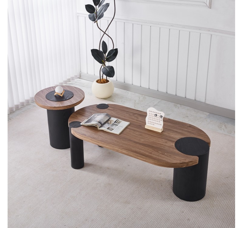 ΤΡΑΠΕΖΑΚΙ ΣΤΡΟΓΓΥΛΟ ΒΟΗΘΗΤΙKΟ OVALON HM18434.05 MDF TOP ΚΑΡΥΔΙ & ΒΑΣΗ ΜΑΥΡΗ Φ45x50Υεκ