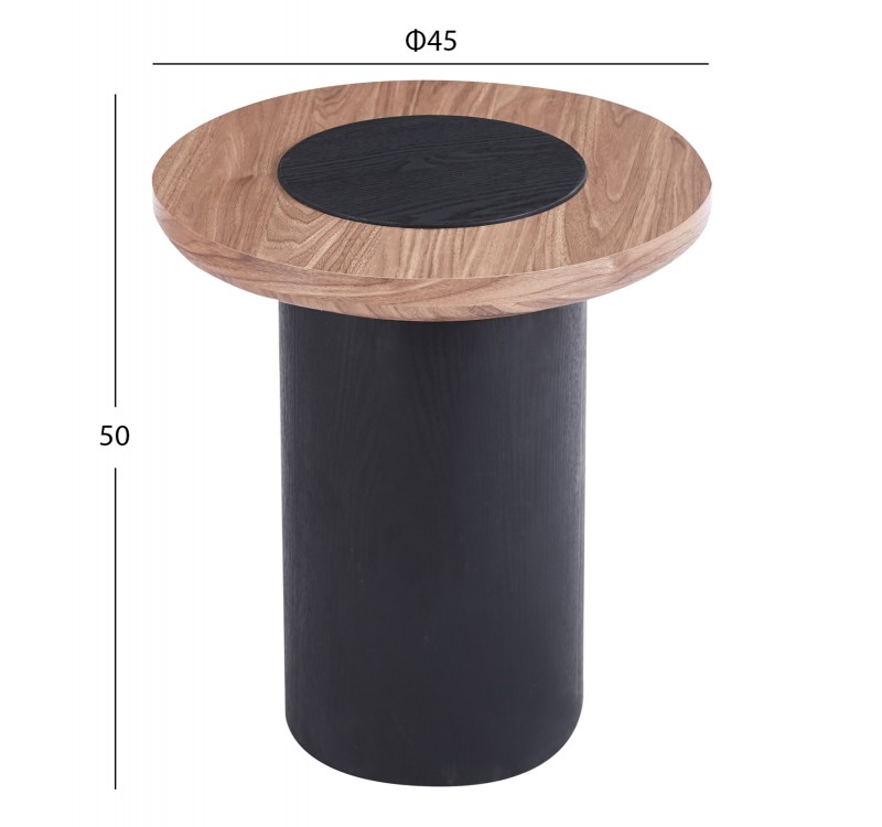ΤΡΑΠΕΖΑΚΙ ΣΤΡΟΓΓΥΛΟ ΒΟΗΘΗΤΙKΟ OVALON HM18434.05 MDF TOP ΚΑΡΥΔΙ & ΒΑΣΗ ΜΑΥΡΗ Φ45x50Υεκ