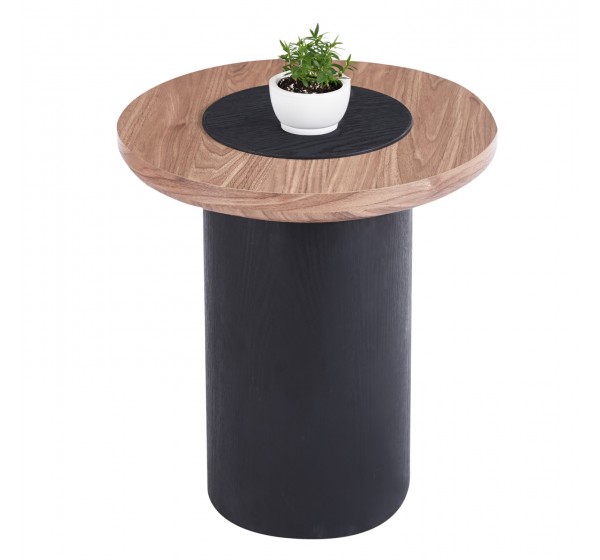ΤΡΑΠΕΖΑΚΙ ΣΤΡΟΓΓΥΛΟ ΒΟΗΘΗΤΙKΟ OVALON HM18434.05 MDF TOP ΚΑΡΥΔΙ & ΒΑΣΗ ΜΑΥΡΗ Φ45x50Υεκ