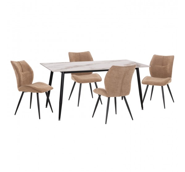 ΣΕΤ ΤΡΑΠΕΖΑΡΙΑΣ 5ΤΜΧ GAFF HM10953.03 ΚΕΡΑΜΙΚΟ TOP--ΥΦΑΣΜΑ TAUPE & ΜΕΤΑΛ.ΠΟΔΙΑ ΜΑΥΡΑ