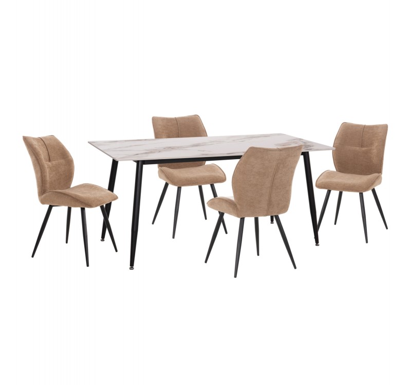 ΣΕΤ ΤΡΑΠΕΖΑΡΙΑΣ 5ΤΜΧ GAFF HM10953.03 ΚΕΡΑΜΙΚΟ TOP--ΥΦΑΣΜΑ TAUPE & ΜΕΤΑΛ.ΠΟΔΙΑ ΜΑΥΡΑ