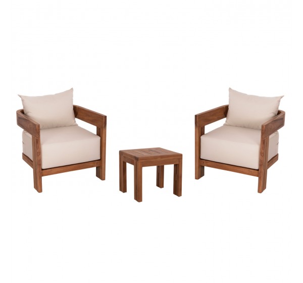 LOUNGE ΣΕΤ KIOTO HM10960 ΤΡΑΠΕΖΑΚΙ & 2 ΠΟΛΥΘΡΟΝΕΣ--ΞΥΛΟ TEAK--ΜΠΕΖ ΜΑΞΙΛΑΡΙΑ