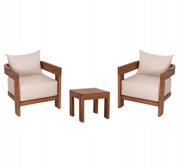 LOUNGE ΣΕΤ KIOTO HM10960 ΤΡΑΠΕΖΑΚΙ & 2 ΠΟΛΥΘΡΟΝΕΣ--ΞΥΛΟ TEAK--ΜΠΕΖ ΜΑΞΙΛΑΡΙΑ