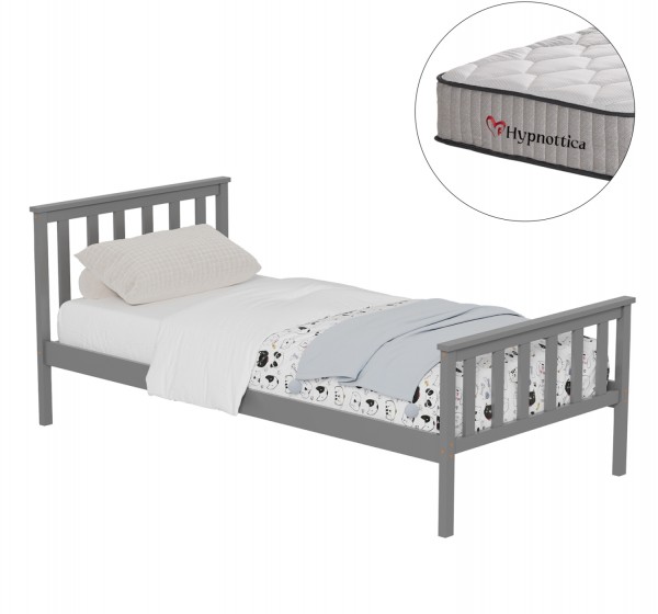 ΚΡΕΒΑΤΙ ΠΑΙΔΙΚΟ ΜΕ ΣΤΡΩΜΑ GIMLY HM10751.03 ΞΥΛΟ ΠΕΥΚΟΥ ΣΕ ΓΚΡΙ ΓΙΑ ΣΤΡΩΜΑ 90x190εκ