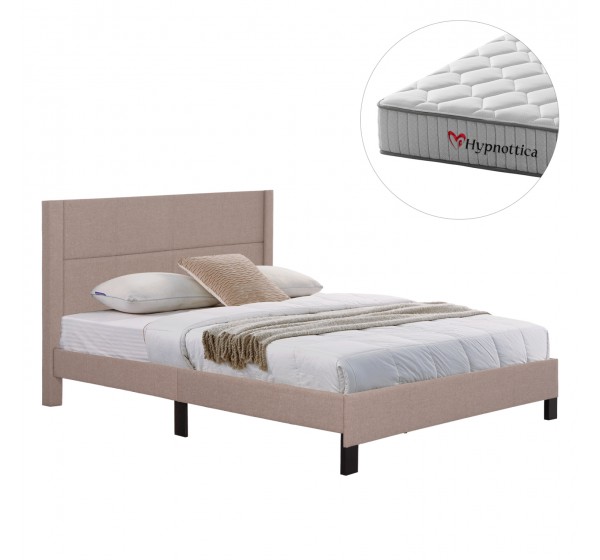 ΚΡΕΒΑΤΙ ΔΙΠΛΟ & ΣΤΡΩΜΑ TRILLOP HM10763.03 ΜΠΕΖ ΥΦΑΣΜΑ--ΓΙΑ 160x200εκ