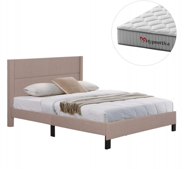 ΚΡΕΒΑΤΙ ΔΙΠΛΟ & ΣΤΡΩΜΑ TRILLOP HM10763.03 ΜΠΕΖ ΥΦΑΣΜΑ--ΓΙΑ 160x200εκ