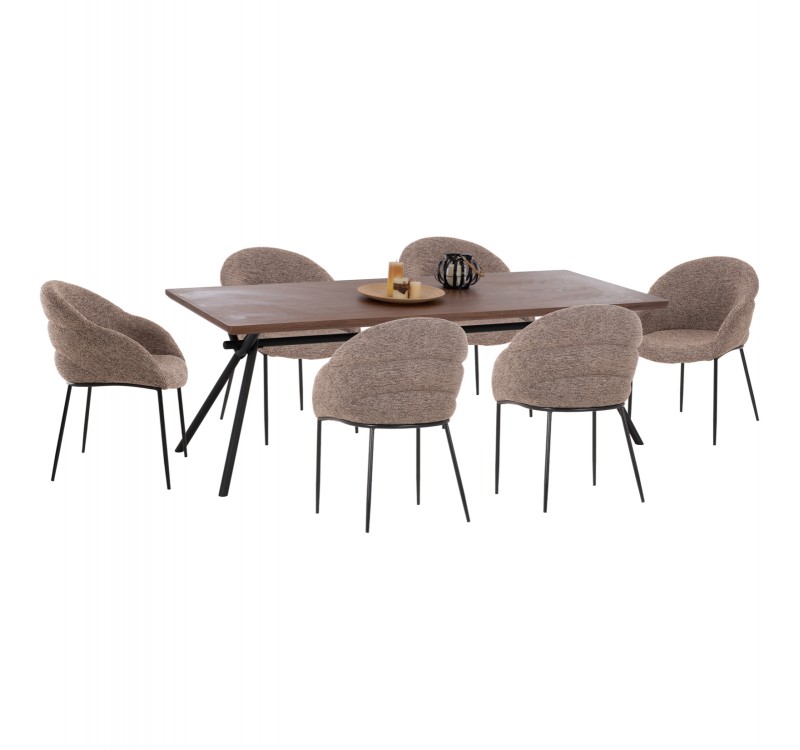 ΣΕΤ ΤΡΑΠΕΖΑΡΙΑΣ 7ΤΜΧ MANDY HM10957.03 MDF TOP--ΥΦΑΣΜΑ TAUPE & ΜΕΤΑΛ.ΠΟΔΙΑ