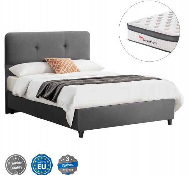 ΚΡΕΒΑΤΙ DOLORES ΜΕ ΣΤΡΩΜΑ HM10746.01 ΓΚΡΙ ΒΕΛΟΥΔΟ--ΓΙΑ 120x200εκ