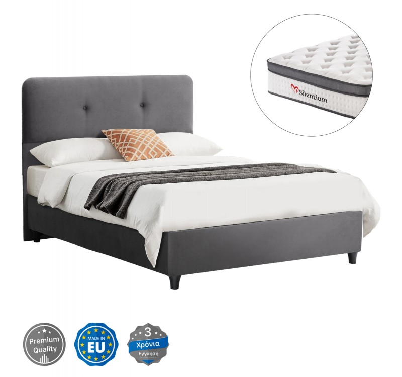 ΚΡΕΒΑΤΙ DOLORES ΜΕ ΣΤΡΩΜΑ HM10746.01 ΓΚΡΙ ΒΕΛΟΥΔΟ--ΓΙΑ 120x200εκ