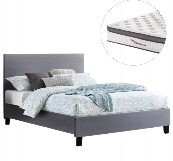 ΚΡΕΒΑΤΙ ΜΕ ΣΤΡΩΜΑ BECCA HM10803.11 ΓΚΡΙ ΥΦΑΣΜΑ--ΓΙΑ 150x200εκ