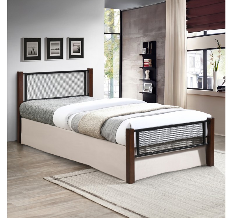 ΚΡΕΒΑΤΙ ΜΕ ΣΤΡΩΜΑ RAYVEN HM10754.02 ΜΕΤΑΛΛΟ & RUBBERWOOD ΣΕ DIRTY OAK--ΣΤΡΩΜΑ 90Χ190