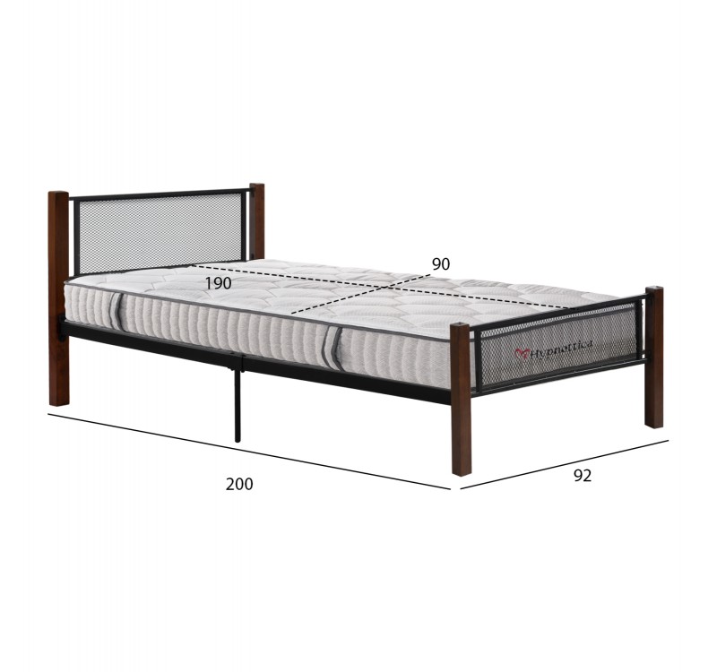 ΚΡΕΒΑΤΙ ΜΕ ΣΤΡΩΜΑ RAYVEN HM10754.02 ΜΕΤΑΛΛΟ & RUBBERWOOD ΣΕ DIRTY OAK--ΣΤΡΩΜΑ 90Χ190