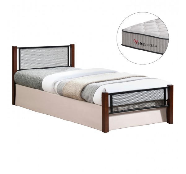 ΚΡΕΒΑΤΙ ΜΕ ΣΤΡΩΜΑ RAYVEN HM10754.02 ΜΕΤΑΛΛΟ & RUBBERWOOD ΣΕ DIRTY OAK--ΣΤΡΩΜΑ 90Χ190