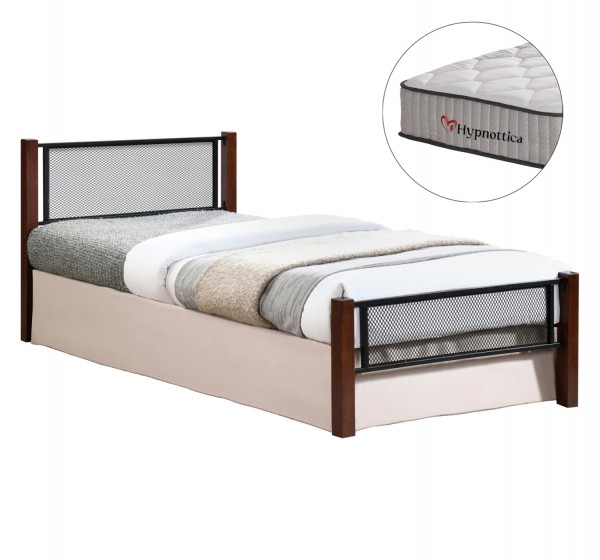 ΚΡΕΒΑΤΙ ΜΕ ΣΤΡΩΜΑ RAYVEN HM10754.02 ΜΕΤΑΛΛΟ & RUBBERWOOD ΣΕ DIRTY OAK--ΣΤΡΩΜΑ 90Χ190