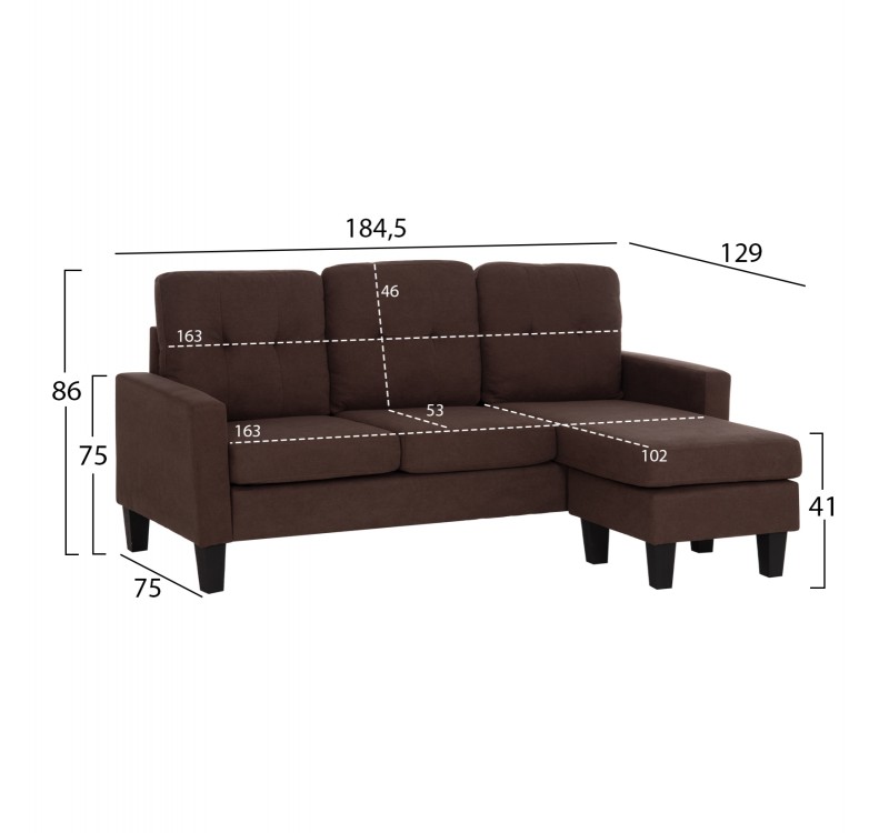 ΚΑΝΑΠΕΣ ΓΩΝΙΑ ΑΝΑΣΤΡΕΨΙΜΗ MEGGY HM3297.12 ΚΑΦΕ ΥΦΑΣΜΑ 184.5x129x86Yεκ.