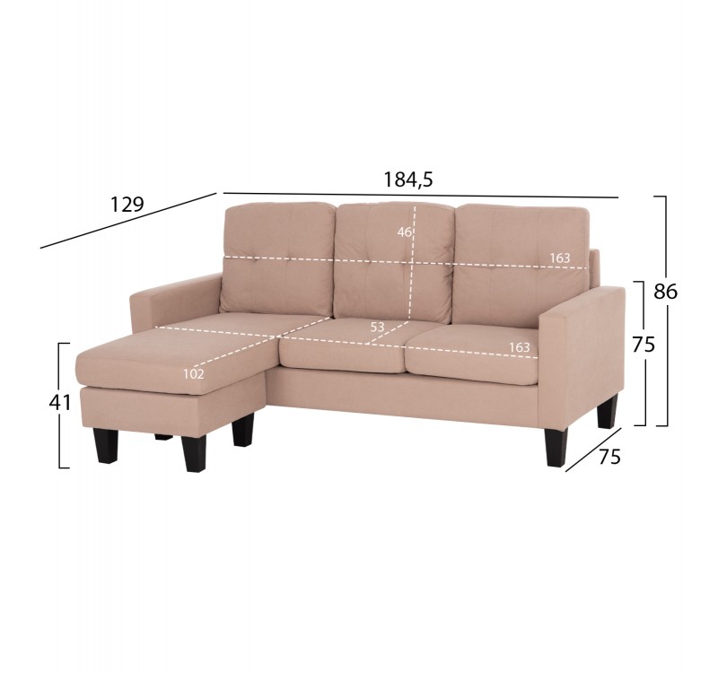 ΚΑΝΑΠΕΣ ΓΩΝΙΑ ΑΝΑΣΤΡΕΨΙΜΗ MEGGY HM3297.13 ΜΠΕΖ ΥΦΑΣΜΑ 184.5x75-129x86Yεκ.