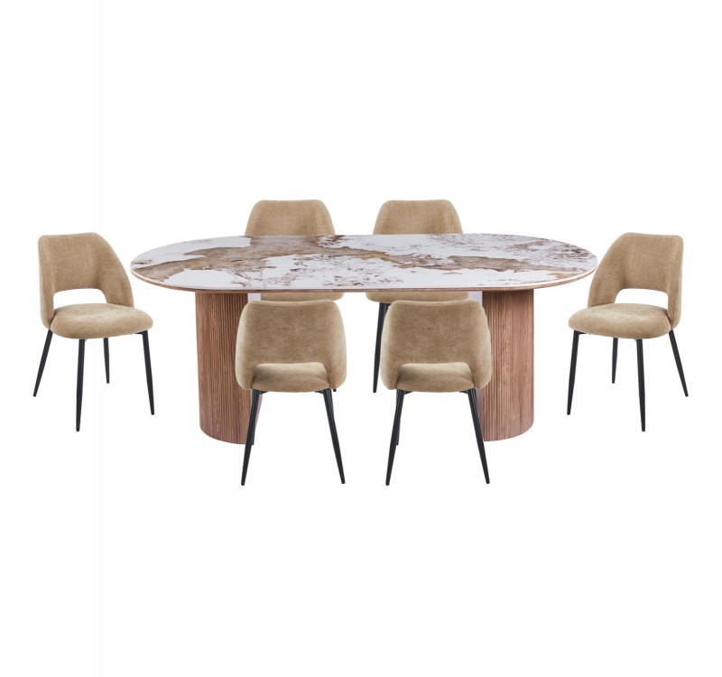 ΣΕΤ ΤΡΑΠΕΖΑΡΙΑΣ 7ΤΜΧ MARBLEX HM11391 ΚΕΡΑΜΙΚΟ TOP PANDORA--ΚΑΡΕΚΛΕΣ ΜΕ ΥΦΑΣΜΑ TAUPE