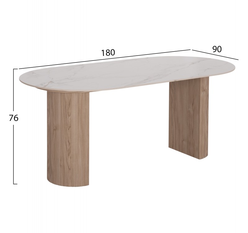 ΤΡΑΠΕΖΙ ΤΡΑΠΕΖΑΡΙΑΣ MELLOW HM18416 MDF ΠΟΔΙΑ ΣΕ ΦΥΣΙΚΟ--ΚΕΡΑΜΙΚΟ TOP 180x90x76Υεκ.