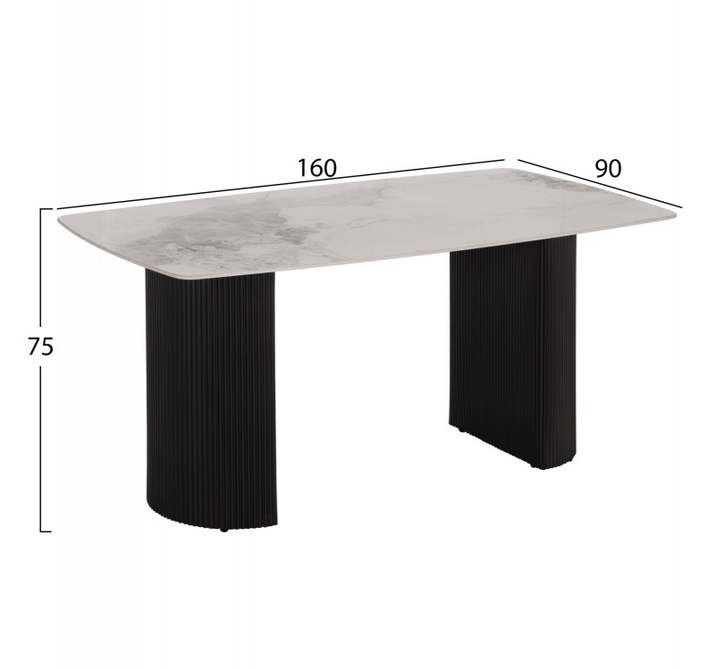 ΤΡΑΠΕΖΙ ΤΡΑΠΕΖΑΡΙΑΣ MINAO HM18418 MDF ΠΟΔΙΑ ΣΕ ΣΚΟΥΡΟ ΓΚΡΙ--ΚΕΡΑΜΙΚΟ TOP 160x90x75Υεκ