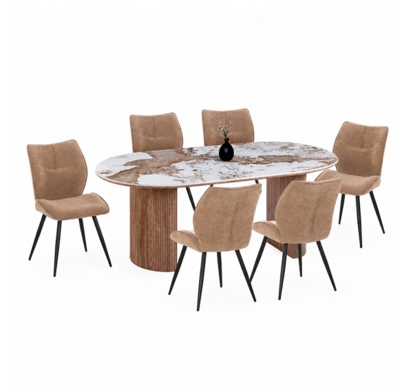 ΣΕΤ ΤΡΑΠΕΖΑΡΙΑΣ 7ΤΜΧ MARBLEX HM11394.03 ΚΕΡΑΜΙΚΟ TOP PANDORA--ΚΑΡΕΚΛΕΣ ΥΦΑΣΜΑ TAUPE