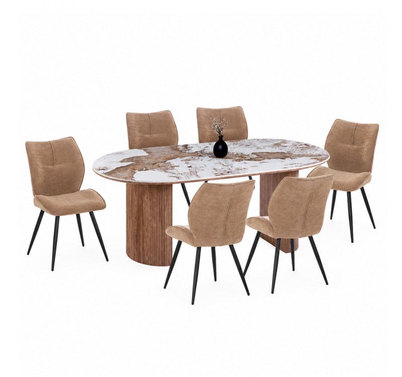 ΣΕΤ ΤΡΑΠΕΖΑΡΙΑΣ 7ΤΜΧ MARBLEX HM11394.03 ΚΕΡΑΜΙΚΟ TOP PANDORA--ΚΑΡΕΚΛΕΣ ΥΦΑΣΜΑ TAUPE