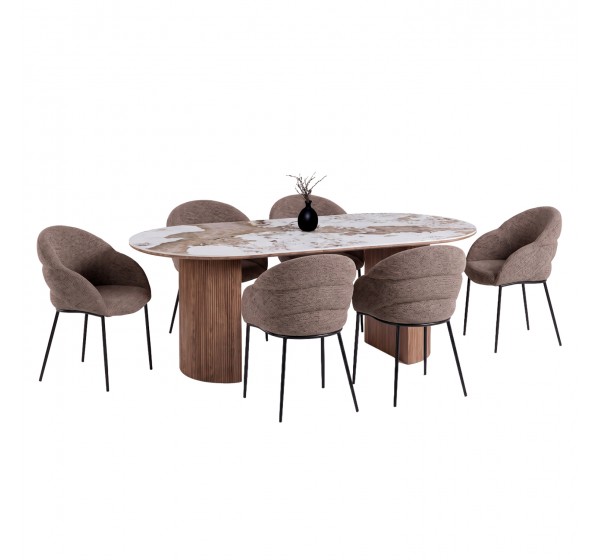 ΣΕΤ ΤΡΑΠΕΖΑΡΙΑΣ 7ΤΜΧ DRENNY HM11395.03 ΚΕΡΑΜΙΚΟ TOP PANDORA--ΚΑΡΕΚΛΕΣ ΥΦΑΣΜΑ TAUPE