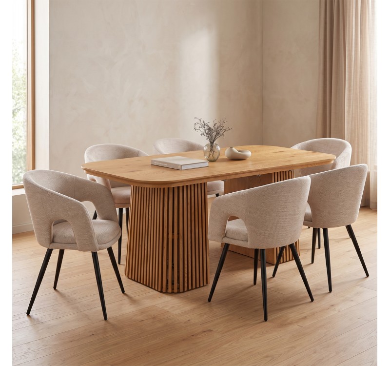 ΣΕΤ ΤΡΑΠΕΖΑΡΙΑΣ 7ΤΜΧ ΕΠΕΚΤΕΙΝΟΜΕΝΟ CORNEL HM12107.02 MDF--ΥΦΑΣΜΑ ΜΠΕΖ