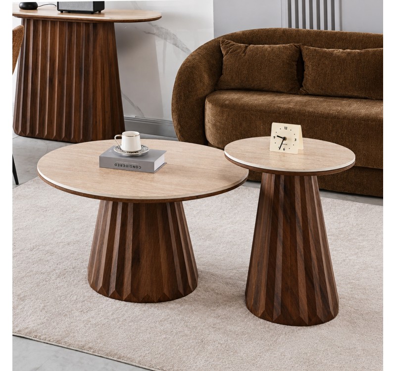 ΤΡΑΠΕΖΙΑ ΣΑΛΟΝΙΟΥ 2ΤΜΧ WALDEN HM12108 ΚΕΡΑΜΙΚΑ TOP--MDF ΒΑΣΕΙΣ Φ80+Φ46εκ.