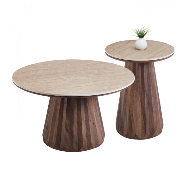 ΤΡΑΠΕΖΙΑ ΣΑΛΟΝΙΟΥ 2ΤΜΧ WALDEN HM12108 ΚΕΡΑΜΙΚΑ TOP--MDF ΒΑΣΕΙΣ Φ80+Φ46εκ.