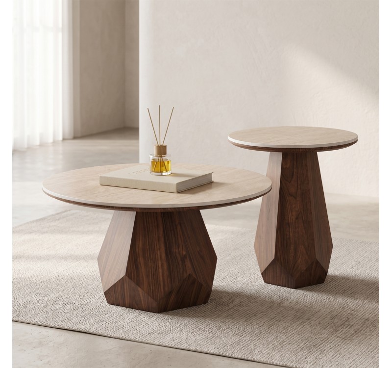 ΤΡΑΠΕΖΙΑ ΣΑΛΟΝΙΟΥ 2ΤΜΧ VENERA HM12109 ΚΕΡΑΜΙΚΑ TOP--MDF ΒΑΣΕΙΣ Φ80+Φ45εκ.