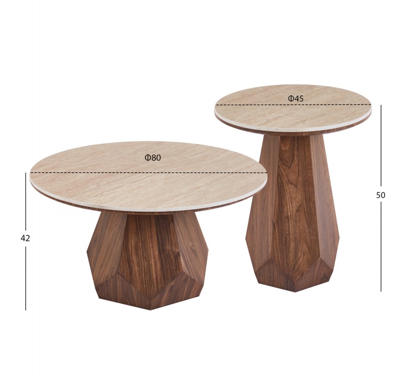 ΤΡΑΠΕΖΙΑ ΣΑΛΟΝΙΟΥ 2ΤΜΧ VENERA HM12109 ΚΕΡΑΜΙΚΑ TOP--MDF ΒΑΣΕΙΣ Φ80+Φ45εκ.