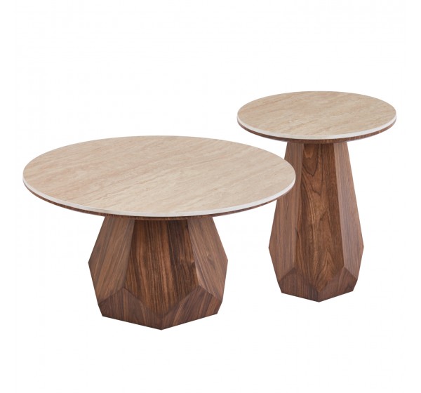 ΤΡΑΠΕΖΙΑ ΣΑΛΟΝΙΟΥ 2ΤΜΧ VENERA HM12109 ΚΕΡΑΜΙΚΑ TOP--MDF ΒΑΣΕΙΣ Φ80+Φ45εκ.