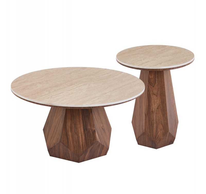 ΤΡΑΠΕΖΙΑ ΣΑΛΟΝΙΟΥ 2ΤΜΧ VENERA HM12109 ΚΕΡΑΜΙΚΑ TOP--MDF ΒΑΣΕΙΣ Φ80+Φ45εκ.