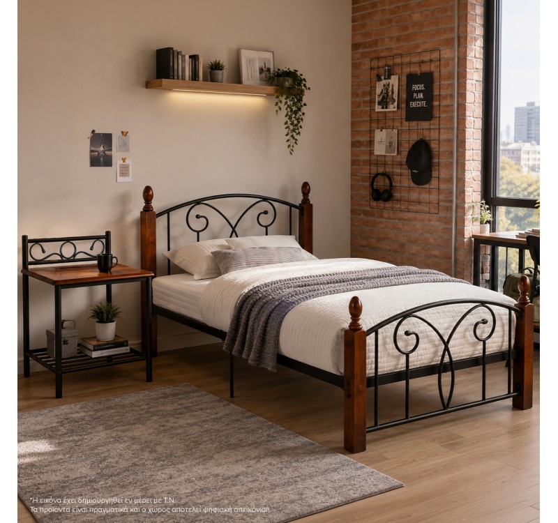 ΣΕΤ ΥΠΝΟΔΩΜΑΤΙΟΥ ΜΕ ΣΤΡΩΜΑ 3ΤΜΧ HM11217 RUBBERWOOD-ΜΕΤΑΛΛΟ