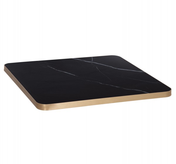 ΕΠΙΦΑΝΕΙΑ ΤΡΑΠΕΖΙΟΥ SINTERED STONE HM6655.13 BLACK MARBLE--ΠΛΑΙΣΙΟ ALU ΧΡΥΣΟ 80x80εκ.